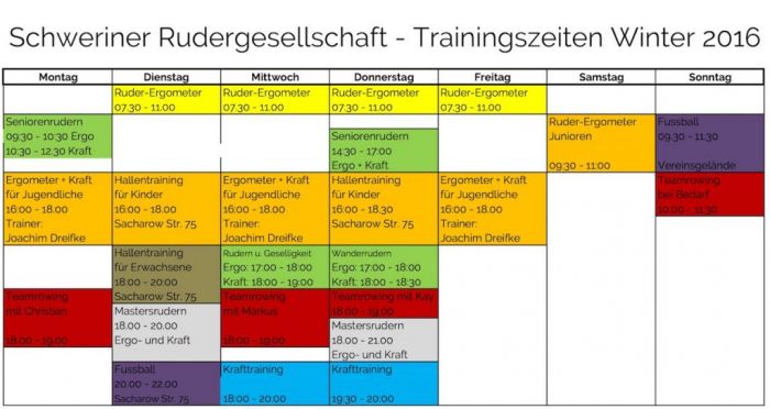 Schweriner Rudergesellschaft Trainingsplan Winter 2016/2017