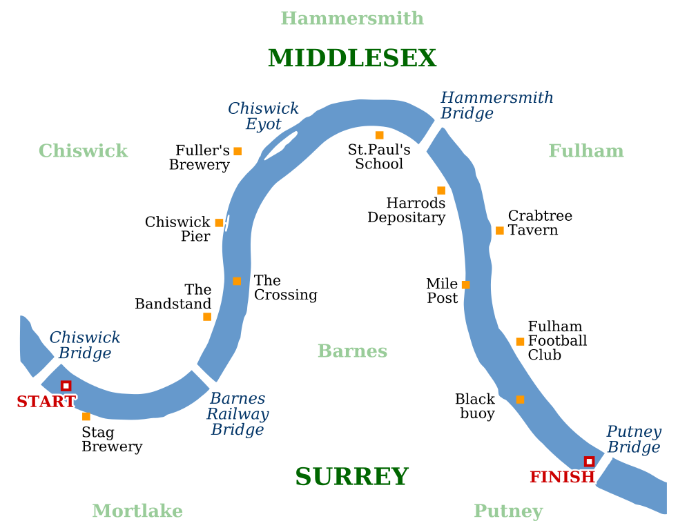 Schematischer Streckenverlauf des Head of the River London.