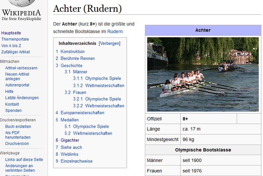 Wikipedia-Screenshot vom Achter-Artikel